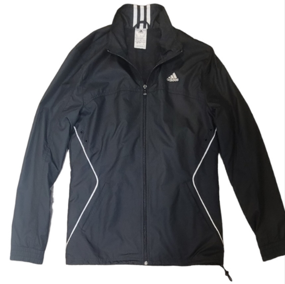 adidas Jackets & Blazers - Adidas Jacket Women Small Full Zip 3 Stripe Black Nylon Track Windbreaker